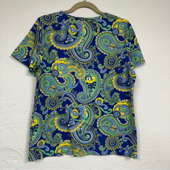 Talbot Blue Green Paisley Print Tee Shirt Womens L Classic Short Sleeve Boho - Picture 6 of 6
